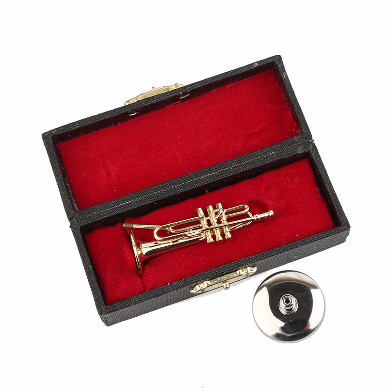 Dselvgvu Miniature Trumpet with Stand and Case Brass Mini Musical Instrument Trumpet Replica Collectible Figurines Dollhouse Accessories Model Home Decoration Display Ornament (2.36"x0.79") - Image 3